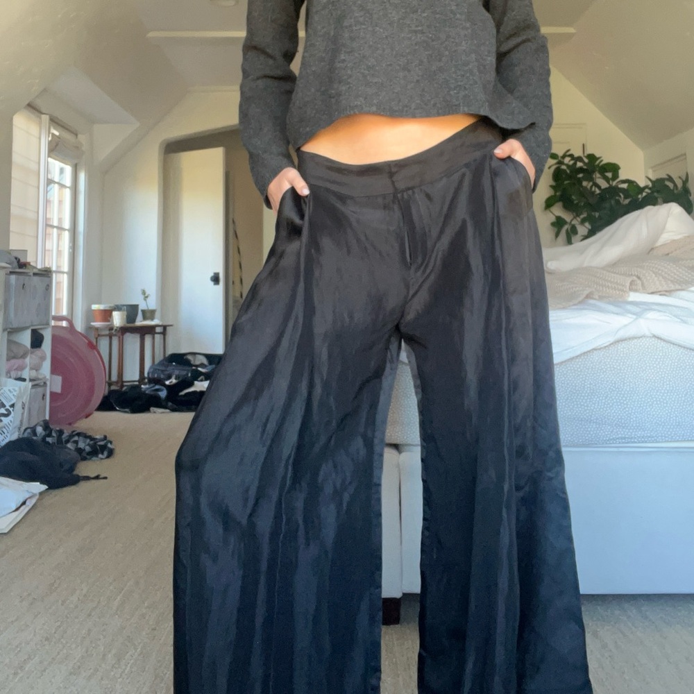 Black satin wide leg pants MI JONG LEE